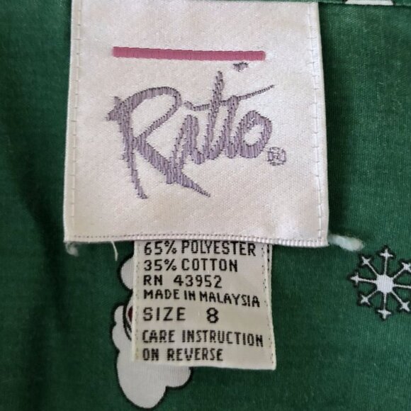 Vintage '90s Womens Christmas Button-Up Shirt Green Santa Print Slim Fit Size 8 - Picture 7 of 7